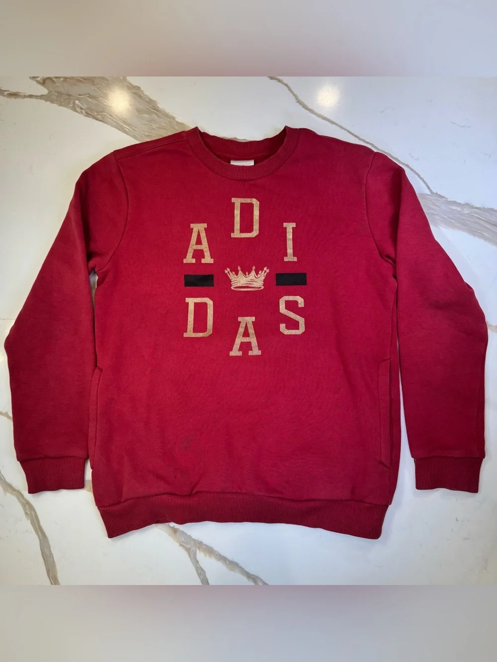 Adidas Red Varsity Graphic Fleece Sweatshirt Boys M Womens XS Pockets